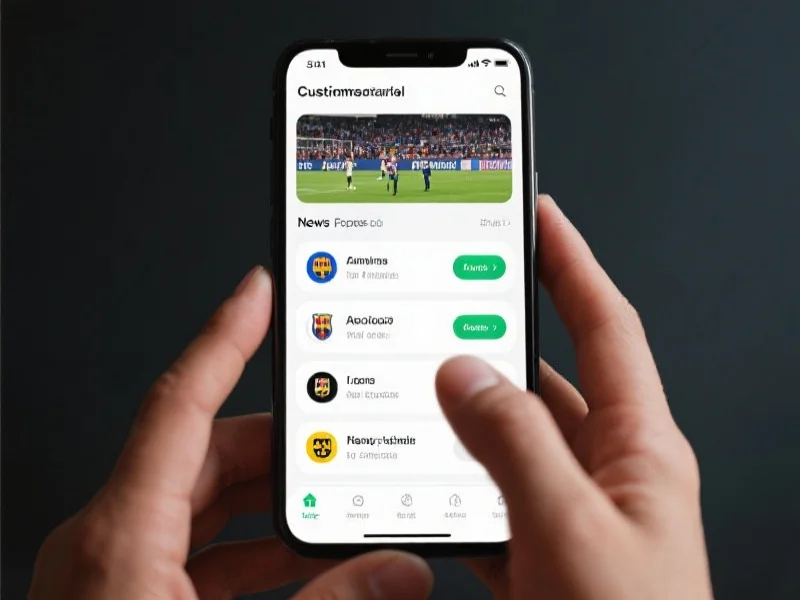 智能手机屏幕上显示定制化体育新闻推送，用户正在选择关注的球队和赛事